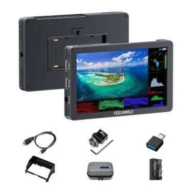 Imagem de FEELWORLD Monitor de campo de câmera de vídeo de 6 polegadas, monitor DSLR de alumínio HDMI 4K com bateria F550 e bolsa de transporte, LUT 3D, Focus Assist, histograma para produção de filmes T6