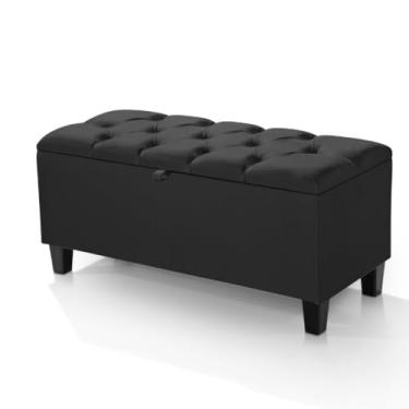 Imagem de Calçadeira Sapateira Organizador com Assento Puff Baú Estofado - Para Armazenamento em Quarto, Sala e Escritório - Móveis para Quarto Minimalista Moderno(Preto)