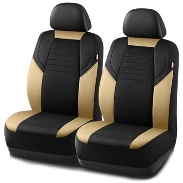 Imagem de Rubbermaid Capa de assento de carro, capa de assento frontal de couro e malha de ar frio, compatível com airbag, instalação deslizante, capa de assento automotivo ajuste universal para a maioria dos