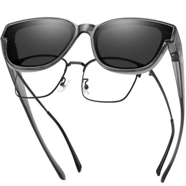 Imagem de DUCO Óculos de sol polarizados para homens e mulheres, design olho de gato, proteção UV, moderno, redondo, óculos escuros DC8982, Lente cinza transparente com armação cinza, common