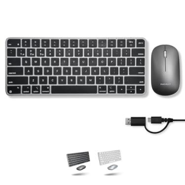 Imagem de Macally Teclado e mouse sem fio Apple para Mac – modo duplo (Bluetooth + com fio) - vários dispositivos, recarregável - combo de mini teclado e mouse sem fio para MacBook, iPad, Mac Mini/Air/Pro