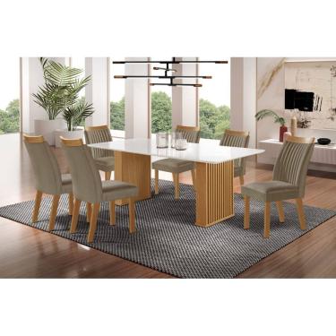 Imagem de Sala de Jantar Ripada com Vidro 6 Cadeiras 1,80x0,90m - Imperatriz - LJ Móveis