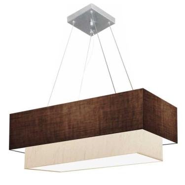 Imagem de Lustre Pendente Duplo Retangular Vivare Md-4322 Cúpula Em Tecido 99x40cm X 80x30cm - Bivolt Café-linho-bege 127/220v