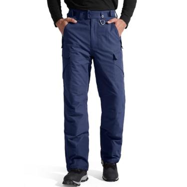 Imagem de FREE SOLDIER Calças masculinas impermeáveis com isolamento de neve para esqui de inverno e snowboard com bolsos com zíper (azul marinho grande (38-40)/30L)