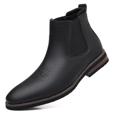 Imagem de kkdom Botas de cowboy ocidentais masculinas de bico quadrado Chelsea, sem cadarço, casual, retrô, cano curto, Preto, 44