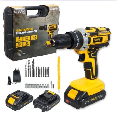 Imagem de Furadeira Parafusadeira Impacto AMG-PR01 SparkBr 26 Acessorios 2 Baterias Recarregável 21v Maleta Profissional Bivolt