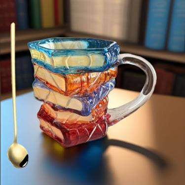 Imagem de Canecas de café vintage em relevo, recipientes de aveia de 325 ml, xícaras de chá com tampa e colher, copos de vidro transparente para cappuccino, latte, cereal, iogurte, bebidas quentes/frias (caneca