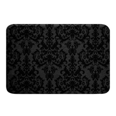 Imagem de Erosebridal Tapete de banheiro damasco preto adulto antigo vitoriano barroco tapete de banho antiderrapante 50,8 cm x 81,4 cm gótico vintage floral tapete de porta boêmio exótico lã absorvente tapete de banho decoração do quarto