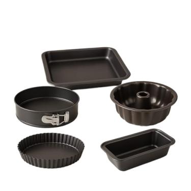 Imagem de Conjunto 5 Formas Pão Bolos Tortas Assadeira Fundo Removível Antiaderente Aço Carbono(Kit 5 Formas C/Assadeira)