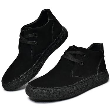 Imagem de JIONS Bota masculina Desert Chukka de couro de camurça, com cadarço, bico redondo, plataforma no tornozelo, Preto, 44