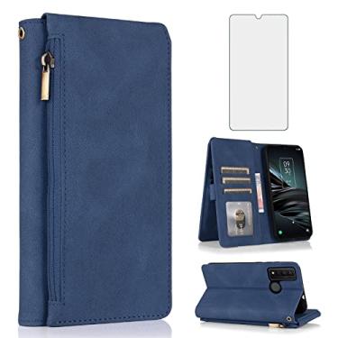 Imagem de Asuwish Compatível com TCL 20XE 5087Z Capa carteira protetora de tela de vidro temperado e zíper retrô capa flip de couro suporte para cartão acessórios para celular TLC 20 XE TCL20XECase EX mulheres