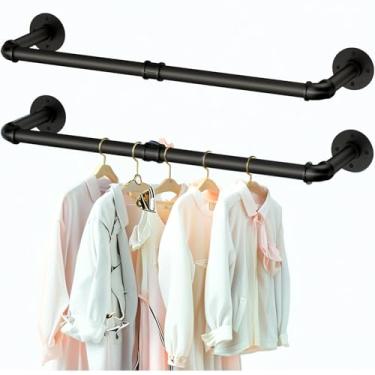 Imagem de Suporte de parede para tubos industriais, barra de roupas de parede, suportes de ferro resistentes, vara de pendurar multiuso para lavanderia, armazenamento de armário, 92 cm (2 pacotes)
