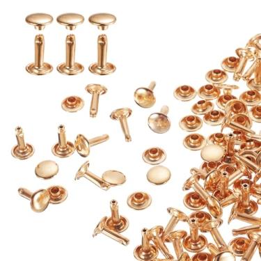 Imagem de HARFINGTON 80 conjuntos de rebites de tampa dupla 9 x 12 mm aço carbono cabeça redonda botões de pressão parafusos parafusos de metal tubular para decoração de artesanato em couro, ouro claro