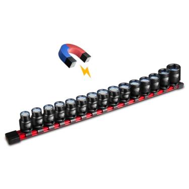 Imagem de BLACKROBOT Conjunto de soquete de impacto magnético de 1/5.1 cm, conjunto de soquetes rasos de 15 peças com trilho de armazenamento, tamanho métrico (10-22 mm, 24 mm, 27 mm), soquetes magnéticos de 6