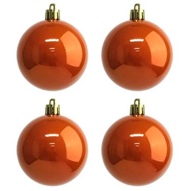 Imagem de YYCRAFT Enfeites de bola de Natal perolada brilhante 10 cm bola de vidro falso para decoração de Natal conjunto de caixa (pacote com 4, laranja brilhante)