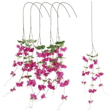 Imagem de ICBOX 5 peças, buganvílias, fúcsia, flores artificiais, videiras, seda sintética, buganvílias, caule de plantas quase naturais para varanda, pátio, varanda, decoração de casamento em casa (Fúcsia)