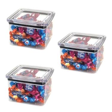 Imagem de Kit 3 Potes 480 ml Herméticos Acrílico Empilháveis Quadrado Resistente Cozinha Organizador Armário Porta Mantimentos com vedação borracha