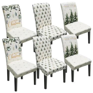 Imagem de wefrea Conjunto de 6 capas de cadeira de Natal, árvore de Natal, para festa, cozinha, capa de assento removível para cadeiras, decorações de Natal para ambientes internos