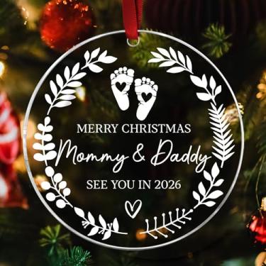 Imagem de Enfeite Merry Christmas Mommy & Daddy 2026 - Enfeite de Natal para mamãe e papai - Anúncio de gravidez para marido em breve, bebê 2026