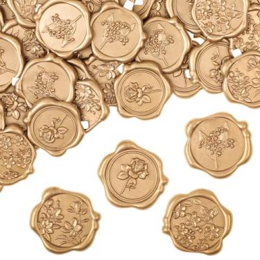 Imagem de 60 adesivos de lacre de cera, adesivos de selo de envelope de convite de casamento com fundo dourado claro para casamento, festa, Natal, embrulho de presente (4 estilos de flores)
