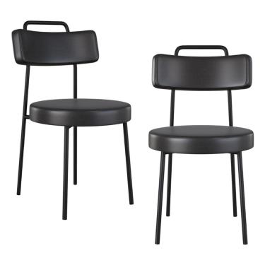 Imagem de Kit 02 Cadeiras Sala de Jantar Kobe Estofada com Encosto Couríssimo Preto - Desk Design