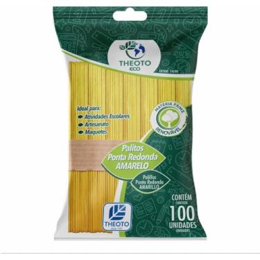 Imagem de Palito para Sorvete, Theoto, Ponta Redonda, Amarelo, 100 Unidades