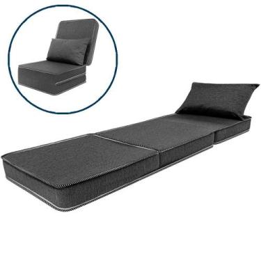 Imagem de Puff Multiuso Colchão Colchonete Sofá Dobrável Solteiro 3 em 1 com Tra