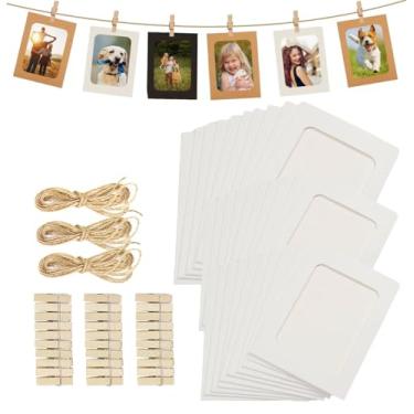 Imagem de BetterJonny 30 molduras de papel, moldura kraft de 10 x 15 cm para festa em casa, escritório, com mini clipes de madeira e cordas de juta