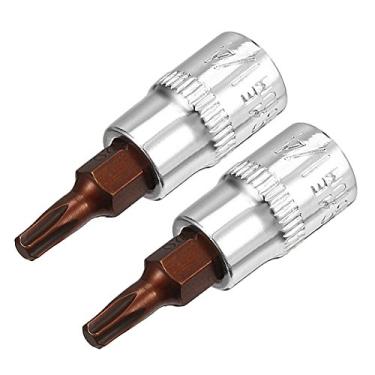 Imagem de uxcell 2 peças de 0,6 cm x soquete Torx T20, brocas de aço S2, soquetes CR-V de comprimento de 3,8 cm com chave catraca, barra deslizante, haste de extensão
