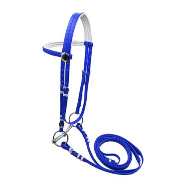 Imagem de menolana Rédea de cavalo com rédea, cabresto, equipamento equestre, arreios, coleira, cabresto, corda para montaria em trilha, M Blue