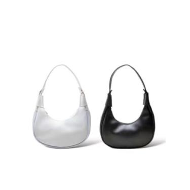 Imagem de Conjunto com 2 Bolsas Femininas de Ombro Estilo Baguete Meia-Lua em Couro – Design Elegante e Moderno com Fecho de Zíper (Preto/Branco)