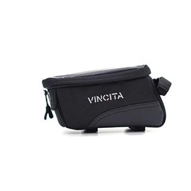 Imagem de Vincita Bolsa para bicicleta, bolsa tubinho superior, 3 tiras, fixação, zíper duplo, tela sensível ao toque, guiador para smartphone de 7 polegadas com capa de chuva, bolsa de telefone frontal para