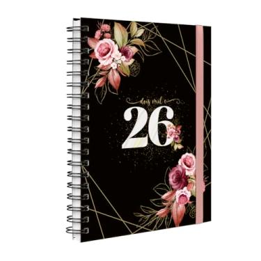Imagem de Agenda Planner Semanal Plus 2026 Floral Flores Preto E Rosa
