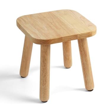 Imagem de Banqueta de madeira maciça com capacidade de 23,5 a 136 kg, suporte interno para plantas, bancos pequenos para sentar, banquinho multiuso para banheiro/quarto/cozinha (cor natural)