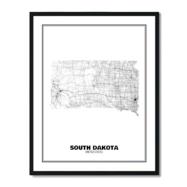 Imagem de Susie Arts Pôster de arte abstrata de mapa de estrada de rua do estado de Dakota do Sul, 28 x 35,5 cm, decoração de parede, casa, escritório, escola, sds039