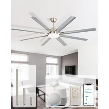 Imagem de Sofucor Ventilador de teto inteligente de 182 cm com luz, 8 lâminas de alumínio, grande ventilador de teto preto, funciona com App/Alexa/Google, motor CC reversível regulável de 6 velocidades para