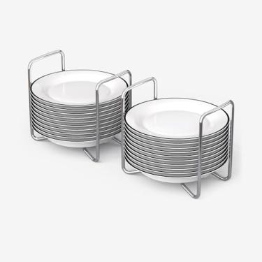 Imagem de APRTAT Escorredor de pratos de bambu ajustável - Escorredor de pratos de aço inoxidável 304 para cozinha | Essenciais de balcão para organização e secagem eficientes de pratos (branco, 2 x pequeno)