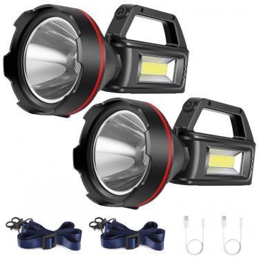 Imagem de Lanterna LED Recarregável, 16 Horas de Ação e Carregamento USB, SUNPRO, Preta, 2 Unidades