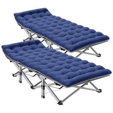 Imagem de Cama Dobrável Portátil para Acampamento com Acolchoado, 2 Unidades, Suporta 408 kg, ABORON, Azul Marinho