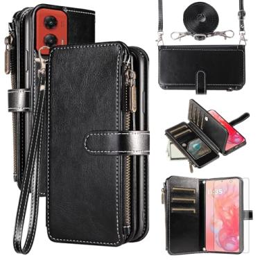 Imagem de Asuwish Capa de telefone para Motorola Moto G Stylus 5G 2024 capa com protetor de tela de vidro temperado e cordão com zíper carteira suporte para cartão suporte protetor acessórios de celular G5