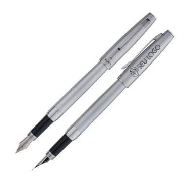 Imagem de Caneta Tinteiro Crown Luxo Personalizada Barcelona Símbolo Nome Logo Gravação Laser Sofisticada (Prata)