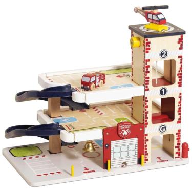 Imagem de Posto de Bombeiros de Madeira com Rampa em Espiral, 3 Andares e Acessórios para Crianças com 3 Anos ou Mais