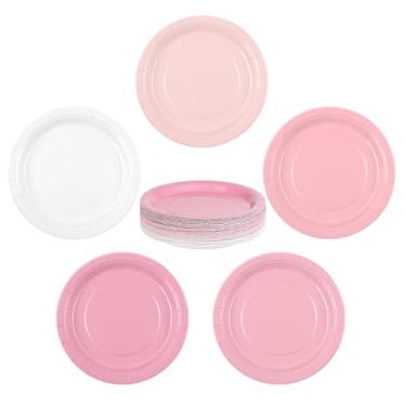 Imagem de Kochorie 60 peças de pratos de papel descartáveis rosa empoeirado, pratos de jantar resistentes de 22 cm, cor sólida, decorações de mesa, suprimentos de festa para aniversários, casamentos, uso diário