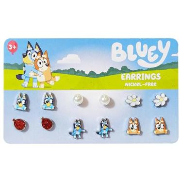Imagem de LUV HER Brincos hipoalergênicos Bluey para meninas a partir de 4 anos – estilos seguros de pino e anzol – Presente de joia para orelhas sensíveis e amantes de desenhos animados, 6 pares, Aço