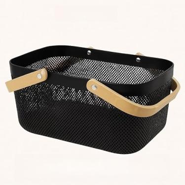 Imagem de Cesto Organizador Fruteira com Alça Portátil Multiuso para Casa Cozinha Escritório 24x24x17,3cm(PRETO DUAS ALÇAS)