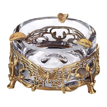 Imagem de Cinzeiro de ervas daninhas cinzeiro desmontável de cobre com incrustações de vidro, mesa de café para casa, pires para cigarros, ornamentos criativos de luxo para escritório cinzeiros para cigarros