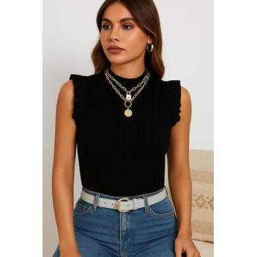 Imagem de Blusa regata manga babado canelado justo moda feminina tricot - FIOREL