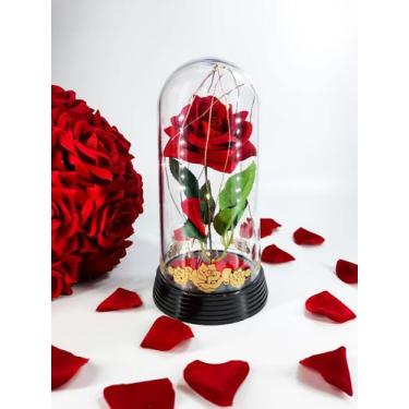 Imagem de Luminária A Rosa Encantada C/ Tribais Dourados Presente para namorada 