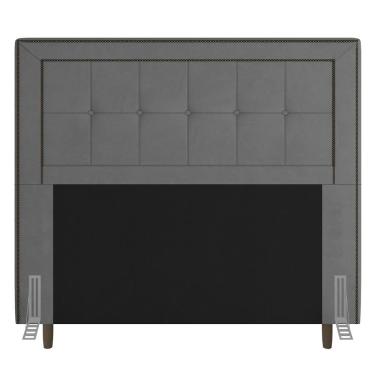 Imagem de Cabeceira Cama Box Casal Queen Size Luxor 160cm com Tachas e Frame Suede Cinza - Desk Design