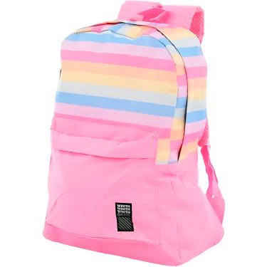 Imagem de Mochila Juvenil Colorida Listrada Escola Passeio Cor:rosa
